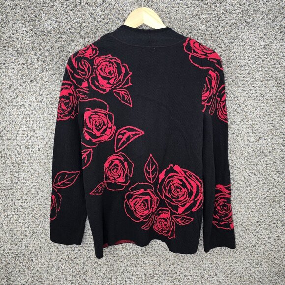 Chicos Cardigan Womens 0 US Small Black Red Floral Open Front Knit Casual Ladies - Picture 7 of 7